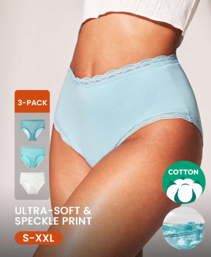 Panti Luvlette de talle alto con ribete de encaje de algodón XXL